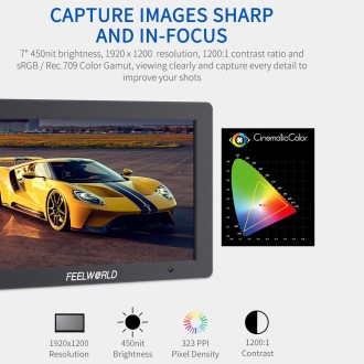 FEELWORLD T7 PLUS 7 inch 3D LUT DSLR Camera Field Monitor with Waveform 4K HDMI Aluminum Housing (Black)