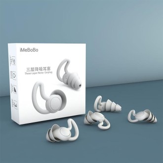 iMeBoBo A1 Shark Fin Version Nano Silicone Sleeping Noise Reduction Earplugs, Style:Three Layer(Black)