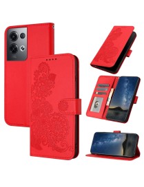 For OPPO Reno8 Pro Datura Flower Embossed Flip Leather Phone Case(Red)