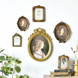 Retro Imitation Wood Home Decor Photo Frames, Spec: Arched-6 inches