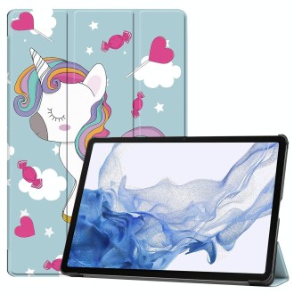 For Samsung Galaxy Tab S9 Custer Painted 3-Fold Holder Smart Leather Tablet Case(Unicorn)