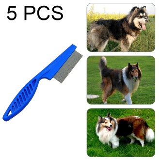 5 PCS Pet Cats Dogs Supplies Combs Fine Toothed Stainless Steel Needle Fleas Removal Combs, Length: 18.5cm (Blue)