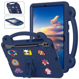 For Samsung Galaxy S7 FE 12.4 T730 / T736 Handle Kickstand Children EVA Shockproof Tablet Case(Navy Blue)