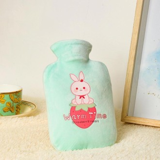 Cartoon Velvet Cover Thickened Explosion-Proof PVC Water-Filled Hot Water Bag, Color: 500ML Light Green