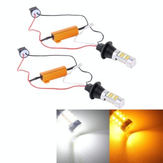 2 PCS T20/7440 10W 1000 LM 6000K White + Yellow Light DRL&Turn Light with 42 SMD-2835-LED Lamp，DC 12-24V