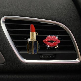 2pcs/Set Lipstick Diamond-Encrusted Car Air Vent Aroma Diffuser Clip(Red)