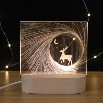 3D Atmosphere Decorative Light Acrylic Inner Carved LED Night Light Creative Girl Table Lamp(Deer)