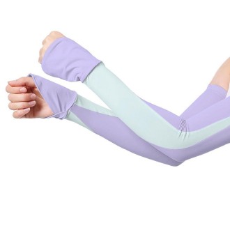 1 Pair Summer Sun Protection Extended Ice Sleeves UV Protection Arm Sleeves, Size: M(Purple+Blue)