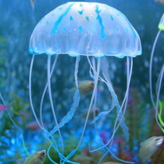 Aquarium Articles Decoration Silicone Simulation Fluorescent Sucker Jellyfish, Size: 3.5*11cm(Blue)