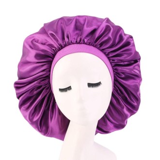 3 PCS TJM-405A Large Satin Round Hat Stretch Wide Brim Night Hat Chemotherapy Hat, Size: One Size(Deep Purple)