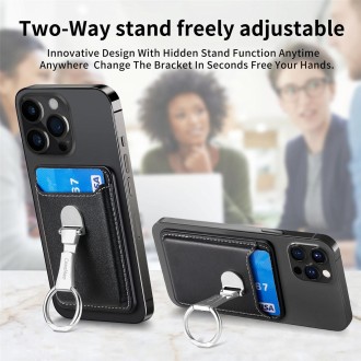 Magsafe Folding Ring Phone Card Bag Case for iPhone 15 / iPhone 14 / iPhone 13(Black)