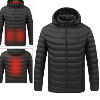 USB Heated Smart Constant Temperature Hooded Warm Coat for Men and Women (Color:Black Size:S)