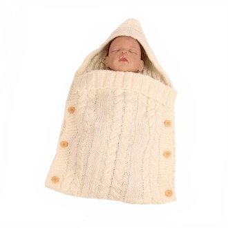 Zzsd0002 Autumn / Winter Baby Knitted Woolen Button Sleeping Bag Photography Blanket Stroller Sleeping Bag(Cream White)