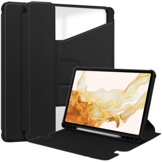 For Samsung Galaxy Tab S9 360 Rotation Transparent Smart Leather Case(Black)