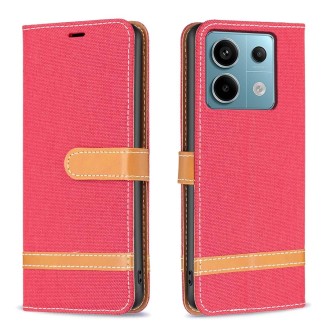 For Xiaomi Redmi Note 13 Pro 4G Global Color Block Denim Texture Leather Phone Case(Red)