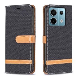 For Xiaomi Redmi Note 13 Pro 4G Global Color Block Denim Texture Leather Phone Case(Black)