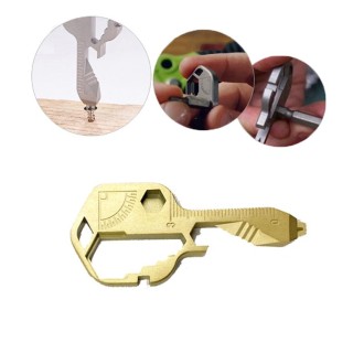 24 In 1 Key Shape Outdoor Emergency Tool Stainless Steel Pendant Portable Multi-Function Outdoor Camping Tool(Golden)