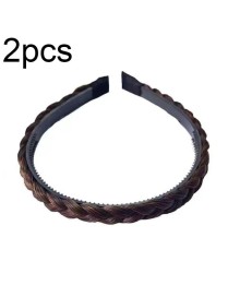 2pcs Wide-brimmed Twisted Braid Hoops Wig Non-slip Hair Accessories, Color: 1.5cm-Deep Brown