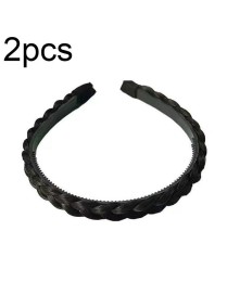 2pcs Wide-brimmed Twisted Braid Hoops Wig Non-slip Hair Accessories, Color: 1.8cm-Natural Black