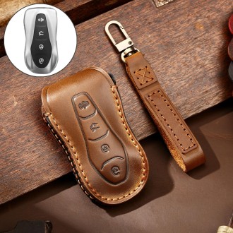 Hallmo Car Cowhide Leather Key Protective Cover Key Case for Geely Emgrand A Style(Brown)