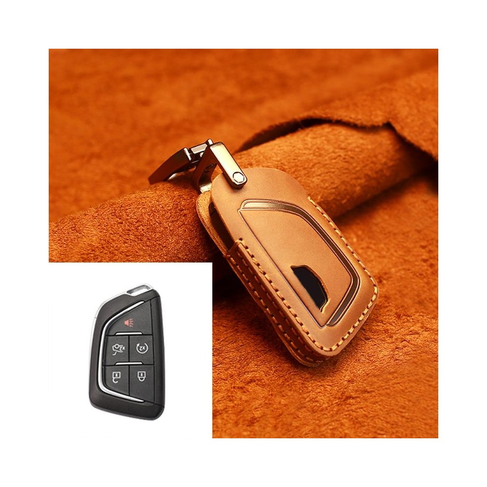 For Cadillac New Style Car Cowhide Leather Key Protective Cover Key Case (Brown)