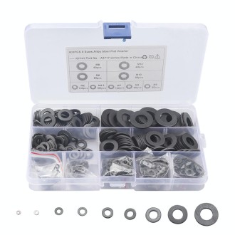 A5717 600 PCS 9 Sizes Black Carbon Steel Flat Washers Set