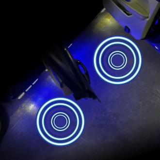 LED Infrared Induction Car Door Welcome Light Night Projection Ambient Light, Specification: Modern Circle (Blue)(1 Pair/Box)