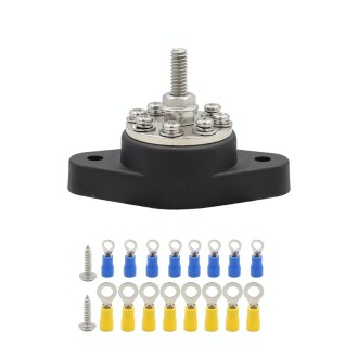 1/4 inch M6 RV Yacht 8-way Terminal Stud with 2 M5x20 Screws + 16pcs Terminals(Black)