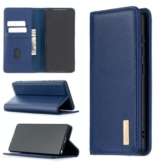 For Samsung Galaxy Note20 2 in 1 Detachable Magnetic Horizontal Flip Genuine Leather Case with Holder & Card Slots & Wallet(Blue