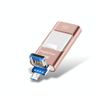 64GB USB 3.0 + 8 Pin + Mirco USB Android iPhone Computer Dual-use Metal Flash Drive (Rose Gold)