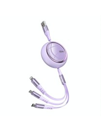 WK WDC-05 66W 3 in 1 USB to 8 Pin + Micro USB + USB-C / Type-C Retractable Fast Charging Data Cable, Length: 1.2m(Purple)
