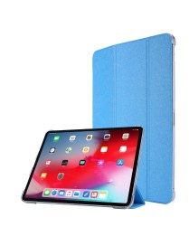 For iPad Pro 12.9 2022 / 2021 Silk Texture Three-fold Horizontal Flip Leather Tablet Case with Holder & Pen Slot(Sky Blue)