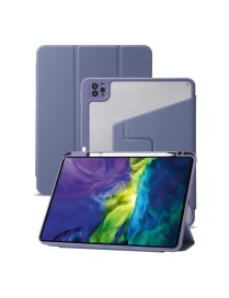 For iPad Pro 12.9 2022 / 2021 / 2020 / 2018 3-Fold 360 Rotation Acrylic Leather Smart Tablet Case(Lavender Purple Gray)