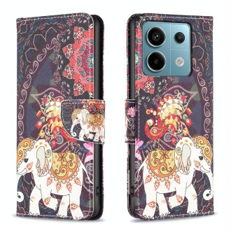 For Xiaomi Redmi Note 13 Pro 4G Global Colored Drawing Pattern Leather Phone Case(Flowers Elephant)