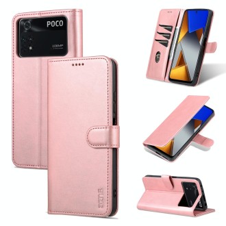 For Xiaomi Poco X4 Pro 5G AZNS Skin Feel Calf Texture Flip Leather Phone Case(Rose Gold)