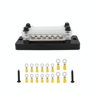 CP-3024 150A 12-48V RV Yacht Double-row 6-way Busbar with 16pcs Terminals(Black)