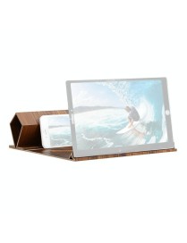 12 inch Original Wood Grain 3D Mobile Phone Screen Amplifier HD Video Desktop Folding Stand(HD Version (Coffee))