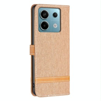 For Xiaomi Redmi Note 13 Pro 4G Global Color Block Denim Texture Leather Phone Case(Brown)