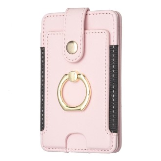 BFK03 Metal Ring Card Bag Mobile Phone Back Sticker(Pink)