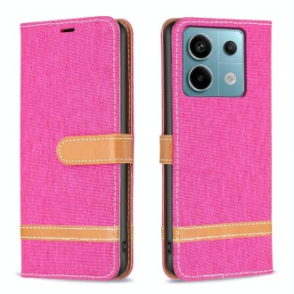 For Xiaomi Redmi Note 13 Pro 4G Global Color Block Denim Texture Leather Phone Case(Rose Red)