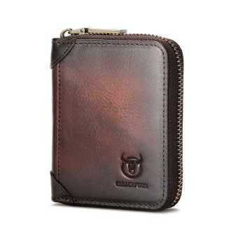 BULL CAPTAIN 475 RFID Anti-Theft Zipper Top-Layer Cowhide Multi-Card Slot Card Holder Wallet(Coffee)