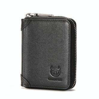 BULL CAPTAIN 475 RFID Anti-Theft Zipper Top-Layer Cowhide Multi-Card Slot Card Holder Wallet(Black)