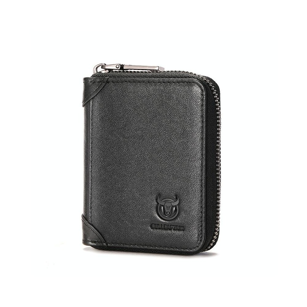 BULL CAPTAIN 475 RFID Anti-Theft Zipper Top-Layer Cowhide Multi-Card Slot Card Holder Wallet(Black)