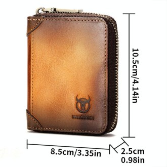 BULL CAPTAIN 475 RFID Anti-Theft Zipper Top-Layer Cowhide Multi-Card Slot Card Holder Wallet(Black)