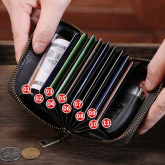 BULL CAPTAIN 475 RFID Anti-Theft Zipper Top-Layer Cowhide Multi-Card Slot Card Holder Wallet(Black)