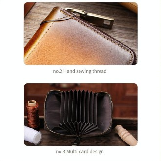 BULL CAPTAIN 475 RFID Anti-Theft Zipper Top-Layer Cowhide Multi-Card Slot Card Holder Wallet(Black)