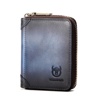 BULL CAPTAIN 475 RFID Anti-Theft Zipper Top-Layer Cowhide Multi-Card Slot Card Holder Wallet(Blue)