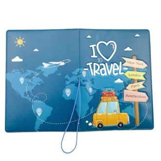 A0341 Cartoon Map Passport Cover Couple Travel Passport Holder(FCY-15)