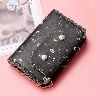 Mini Cute Cartoon Multi-card Slot Credit Card Holder Change ID Storage Bag, Color: Black-Cat