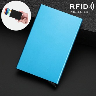 Antimagnetic Stainless Steel PU Business Card Holder Credit Card Case, Size: 10*6.2*0.8cm(Blue)